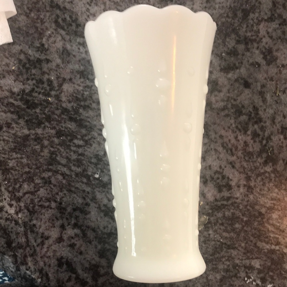 White milk glass vase.